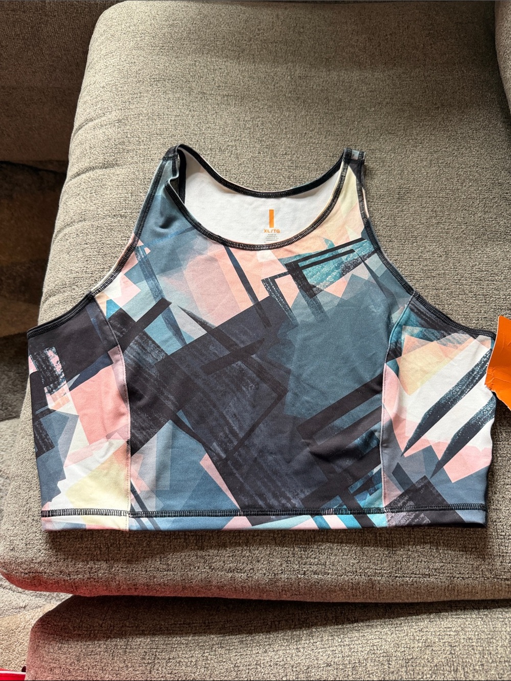 NWTs. Lucy Abstract Geo Print Crop Top in Black, Pink, Blue